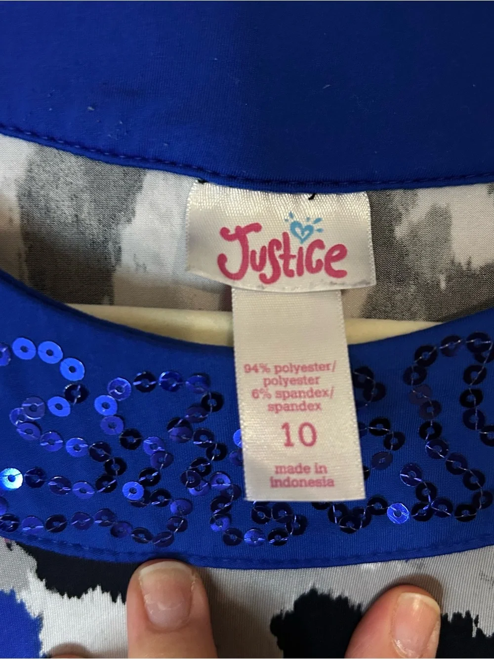 Justice Blue Collar Sequin Trim Multicolor Animal Print Dress